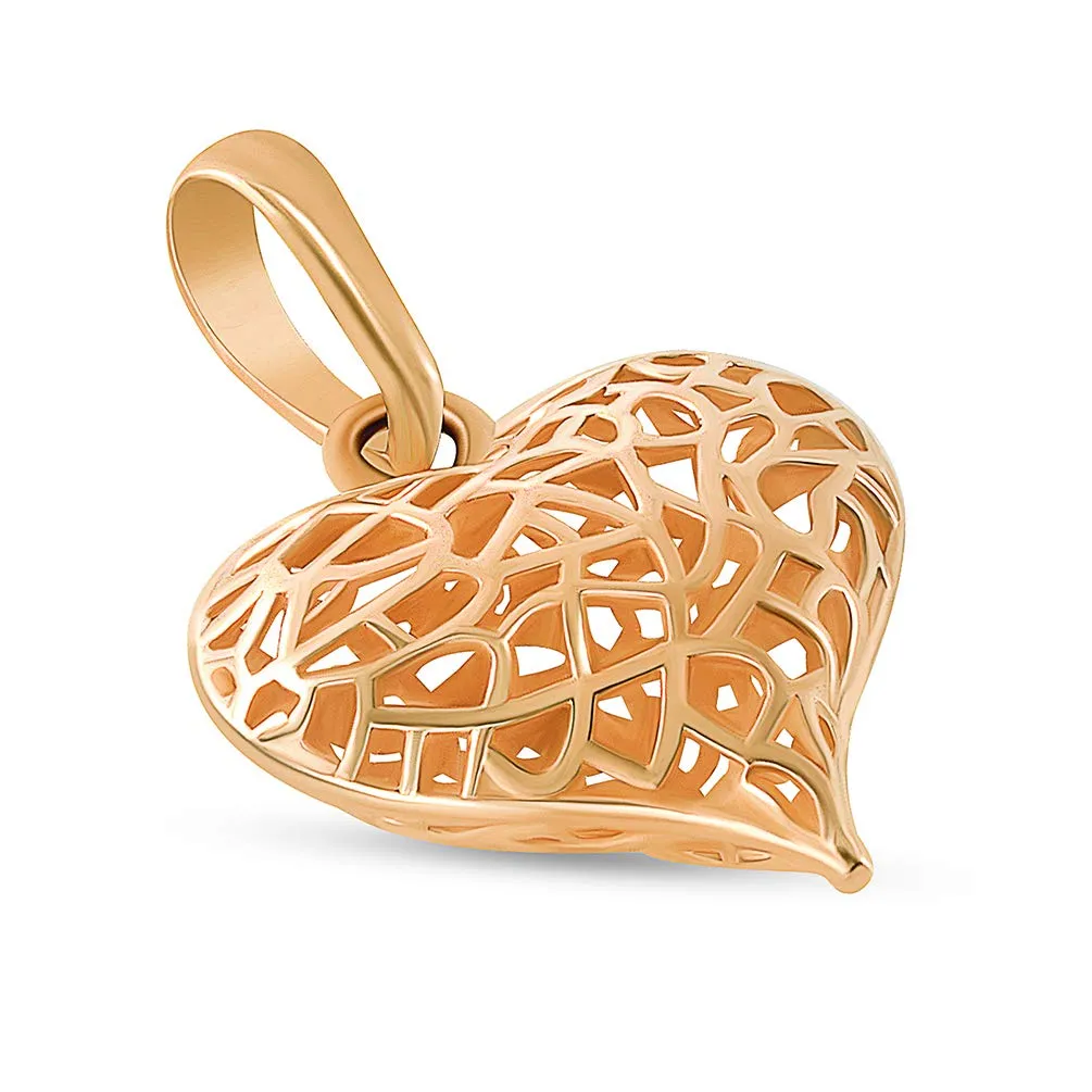 14k Rose Gold 3-D Open Puffed Heart Charm Pendant