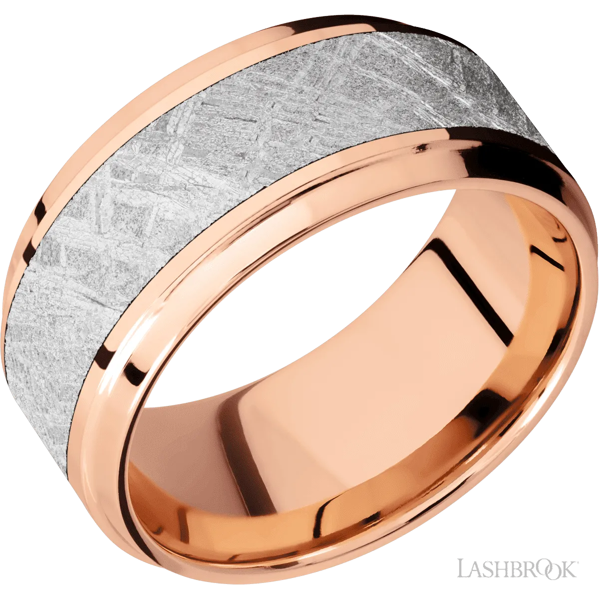 14K Rose Gold with Polish , Polish Finish and Meteorite Inlay - 10MM
