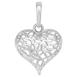 14k White Gold 3-D Open Puffed Heart Charm Pendant