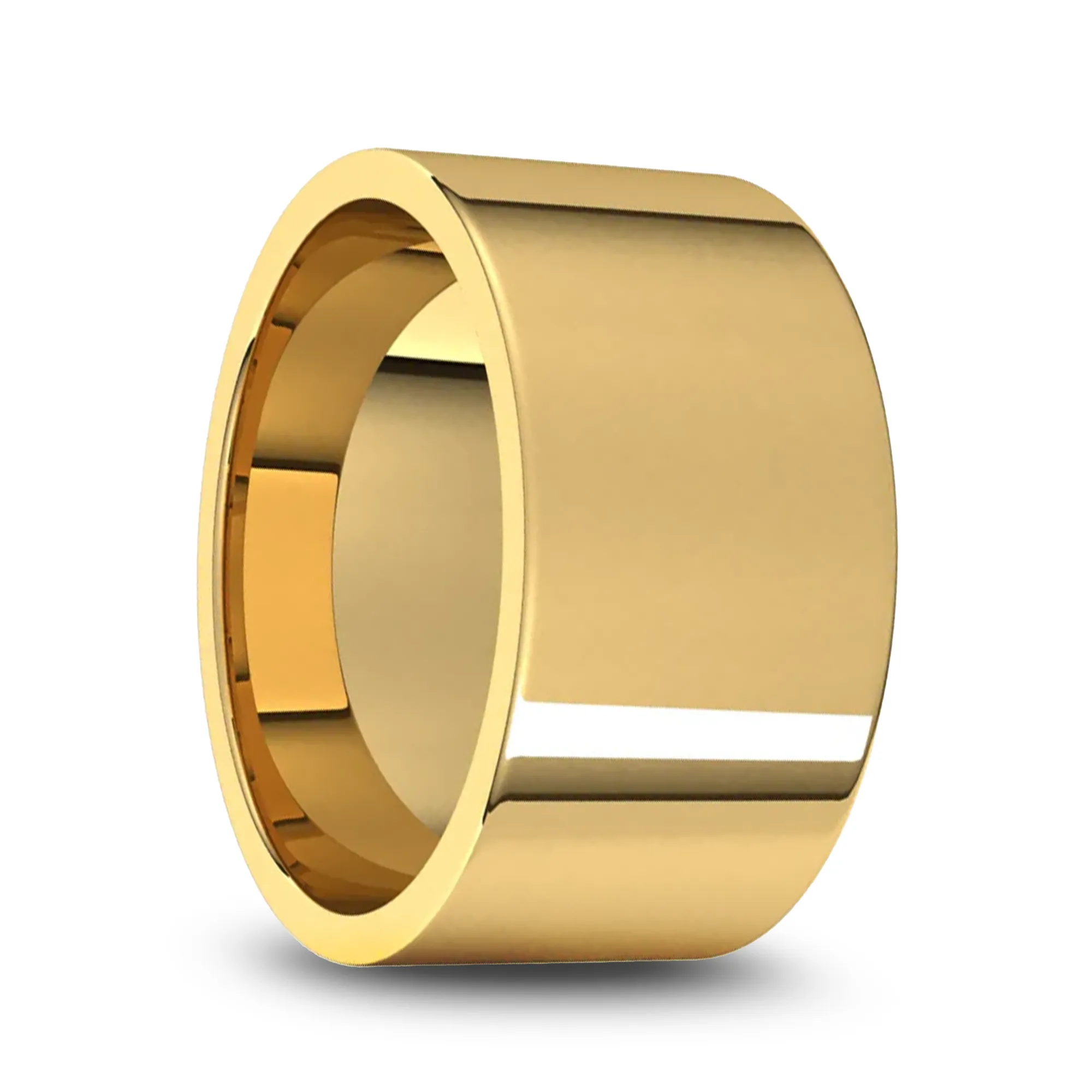 14k Yellow Gold Men's Flat Ring with Polished Finish - 5mm - 10mm