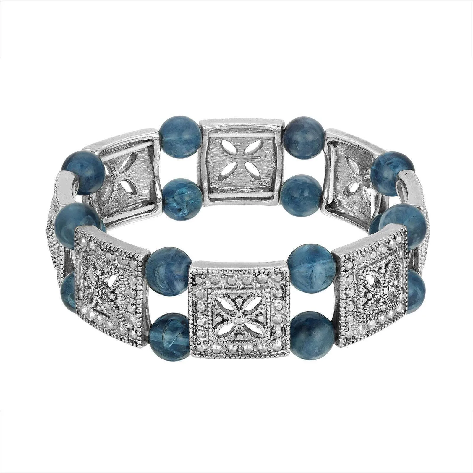 1928 Jewelry Square Encrusted Crystal Two Row Beaded Stretch Bracelet