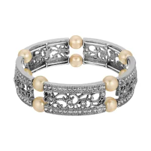 1928 Jewelry Square Encrusted Crystal Two Row Beaded Stretch Bracelet
