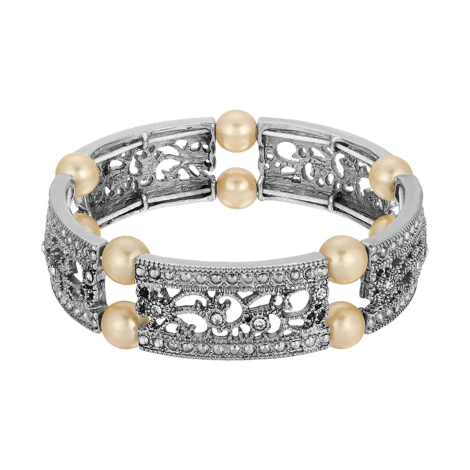 1928 Jewelry Square Encrusted Crystal Two Row Beaded Stretch Bracelet