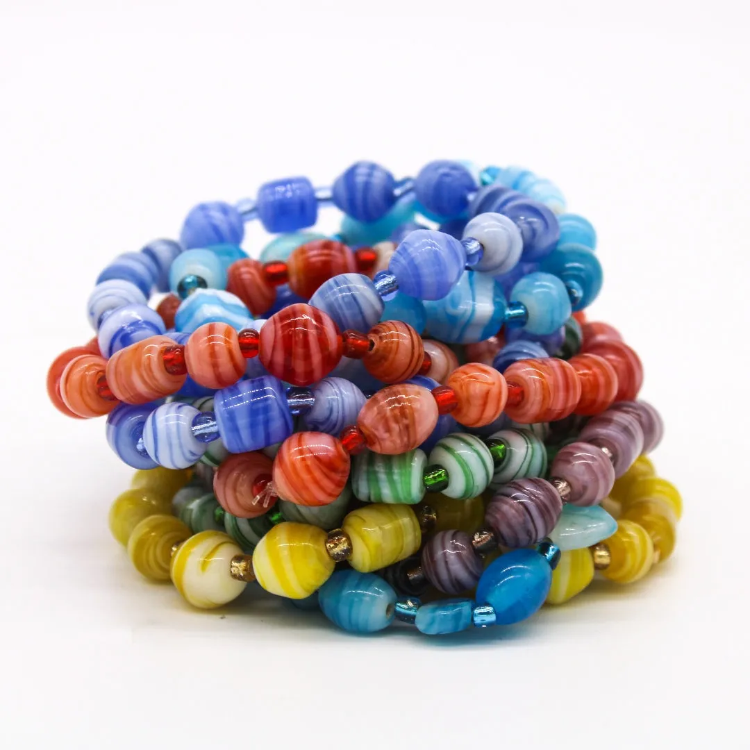 7.5" Assorted Color and Shape Glass Bead Bracelet (Dozen)
