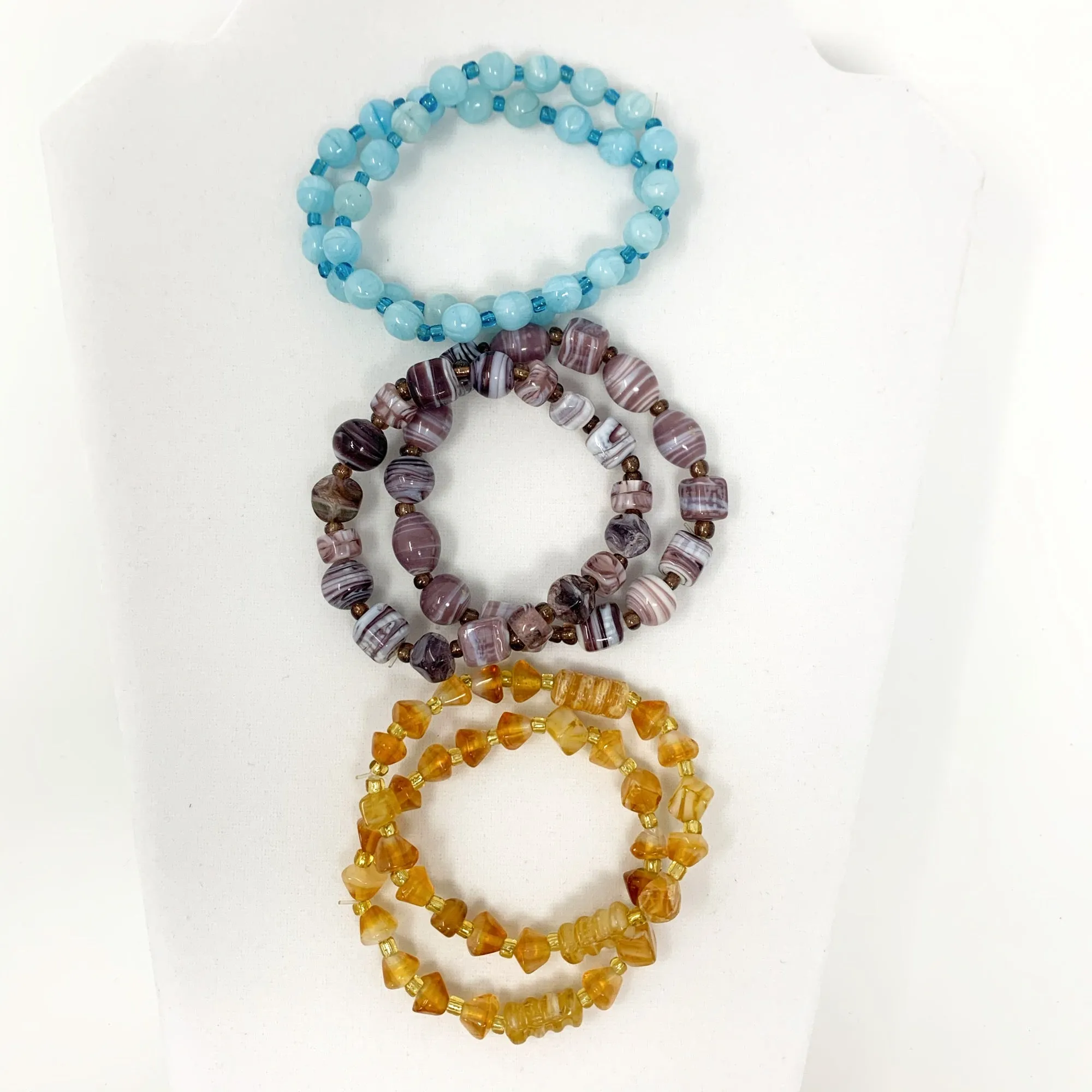7.5" Assorted Color and Shape Glass Bead Bracelet (Dozen)