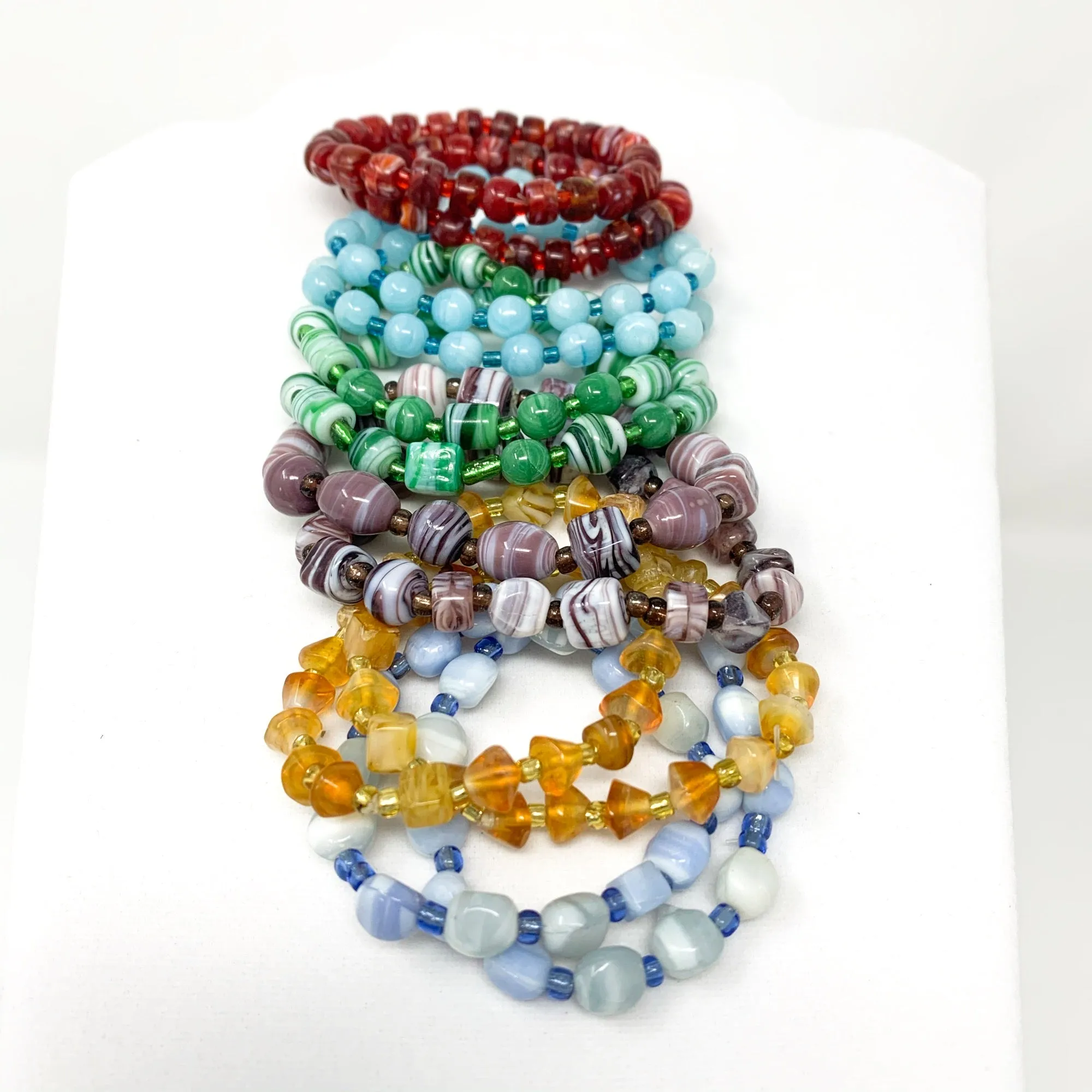 7.5" Assorted Color and Shape Glass Bead Bracelet (Dozen)
