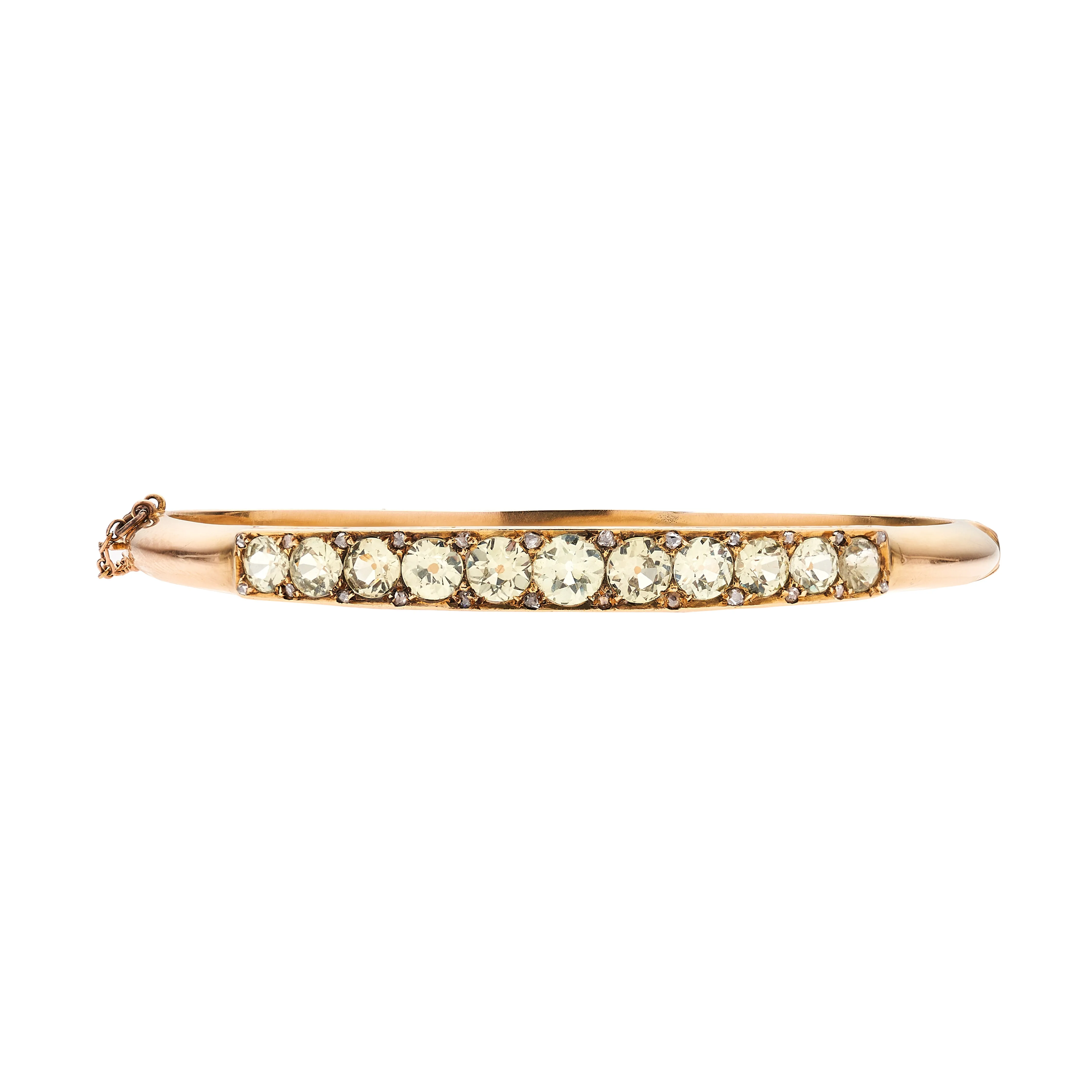 Antique Victorian 14k Chrysoberyl & Rose Cut Diamond Bangle