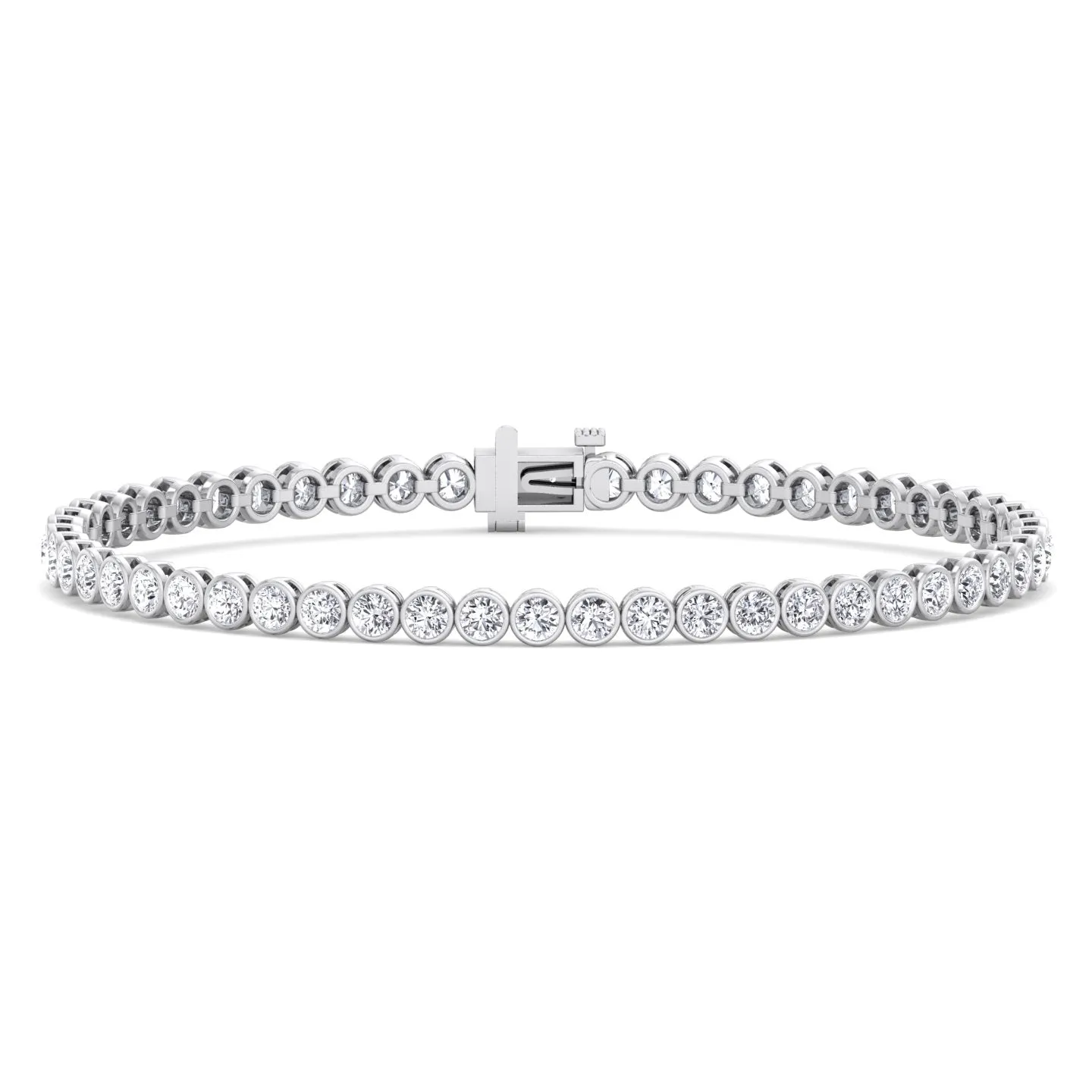 Bezel Set Natural Diamond Tennis Bracelet 14K Solid Gold