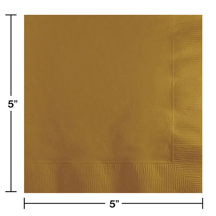Bulk Pack of 100 Glittering Gold Beverage Napkins 2Ply