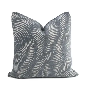 (CLEARANCE) Arcadia Slate Gray-Blue Botanical Ferns Chenille Pillow Cover