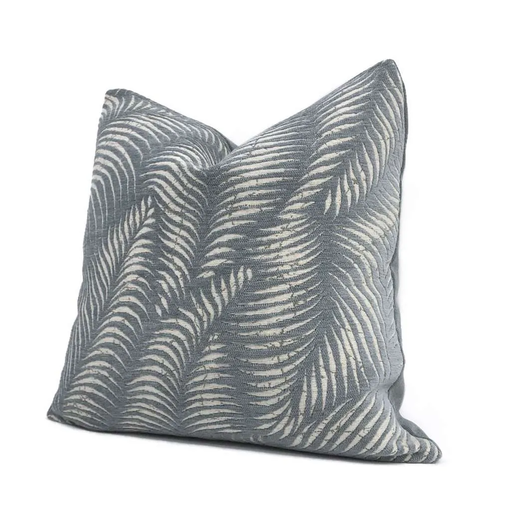 (CLEARANCE) Arcadia Slate Gray-Blue Botanical Ferns Chenille Pillow Cover