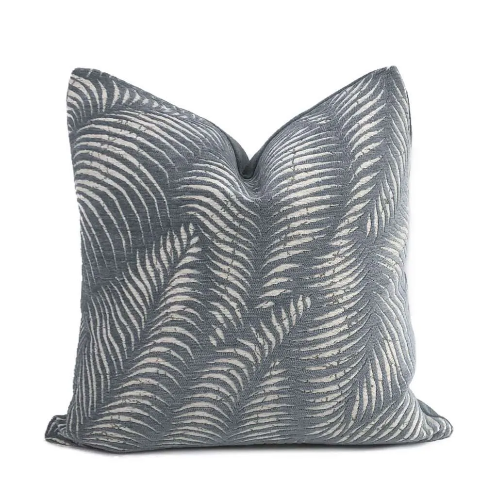 (CLEARANCE) Arcadia Slate Gray-Blue Botanical Ferns Chenille Pillow Cover