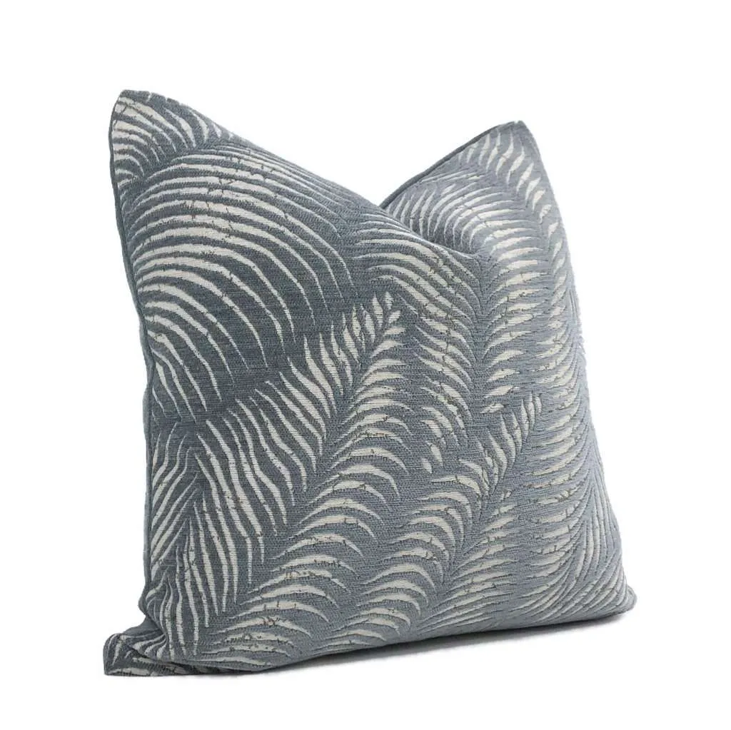 (CLEARANCE) Arcadia Slate Gray-Blue Botanical Ferns Chenille Pillow Cover