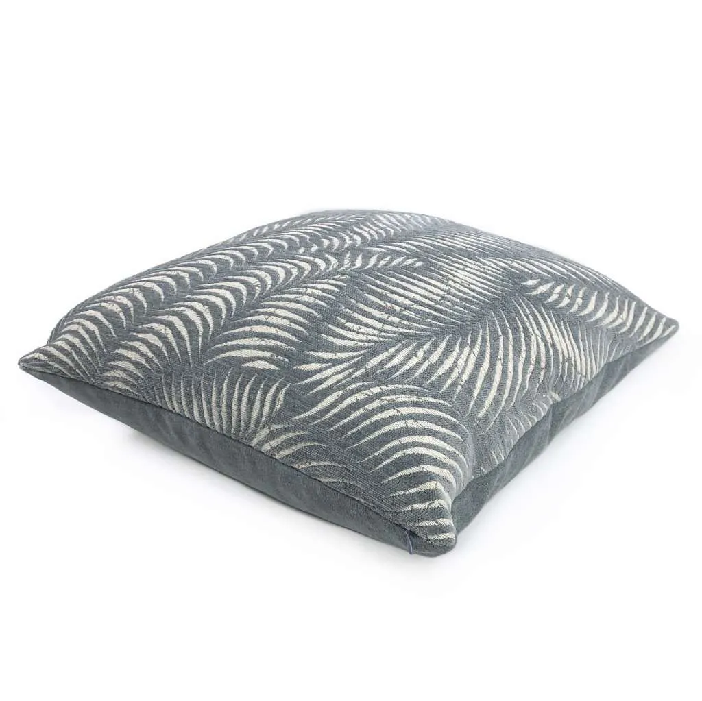 (CLEARANCE) Arcadia Slate Gray-Blue Botanical Ferns Chenille Pillow Cover