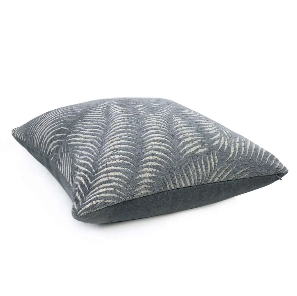 (CLEARANCE) Arcadia Slate Gray-Blue Botanical Ferns Chenille Pillow Cover