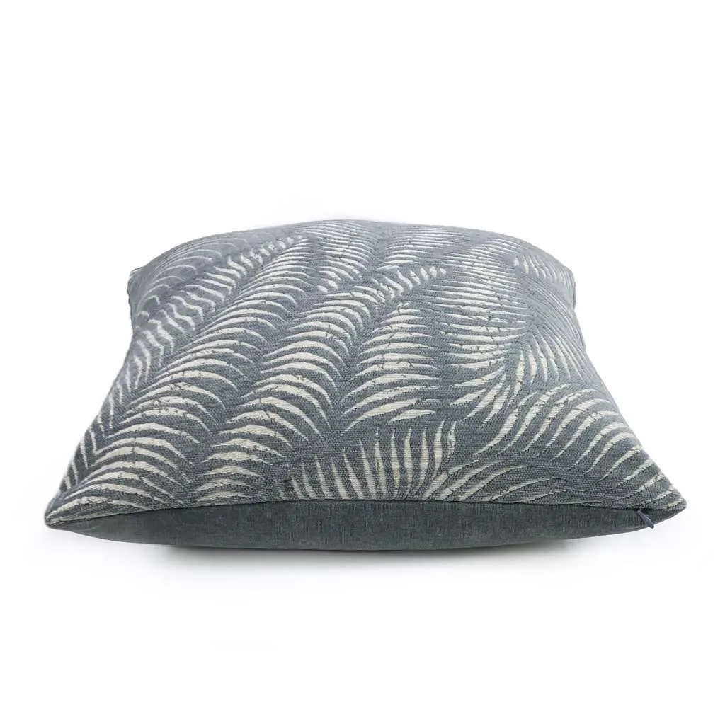 (CLEARANCE) Arcadia Slate Gray-Blue Botanical Ferns Chenille Pillow Cover
