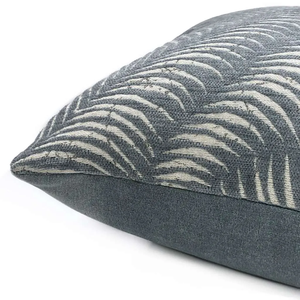 (CLEARANCE) Arcadia Slate Gray-Blue Botanical Ferns Chenille Pillow Cover