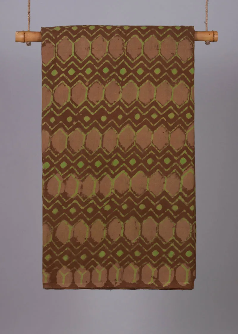 Diamond In The Rough Waters Caramel Cotton Hand Block Printed Fabric