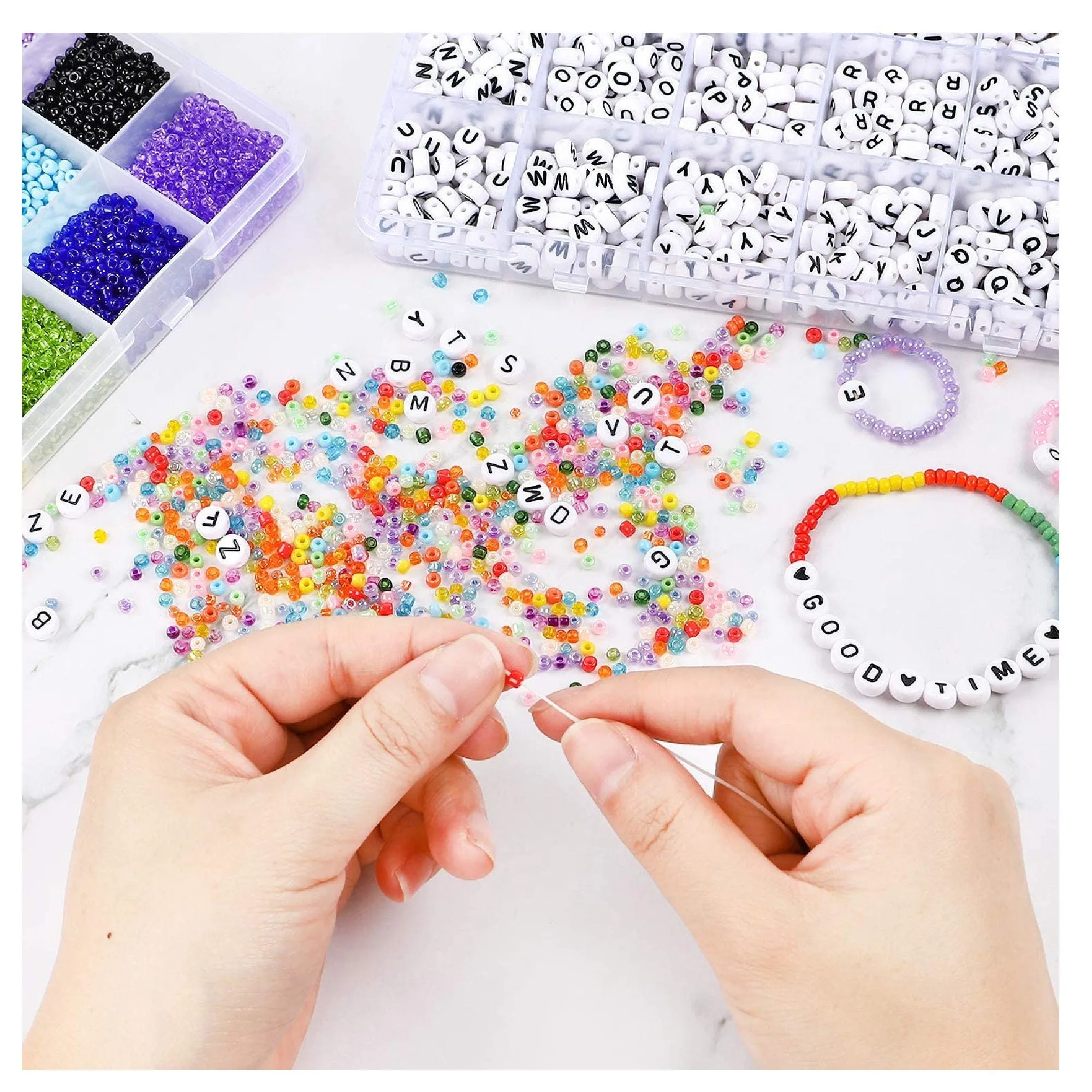 DICOBD Craft Beads Kit 10800 Pcs | 1200pcs 3mm Glass Seed Beads | Letter Beads for Friendship Bracelets