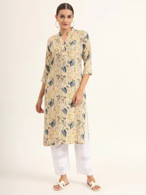 Divena Yellow Floral Print Rayon Straight Kurta