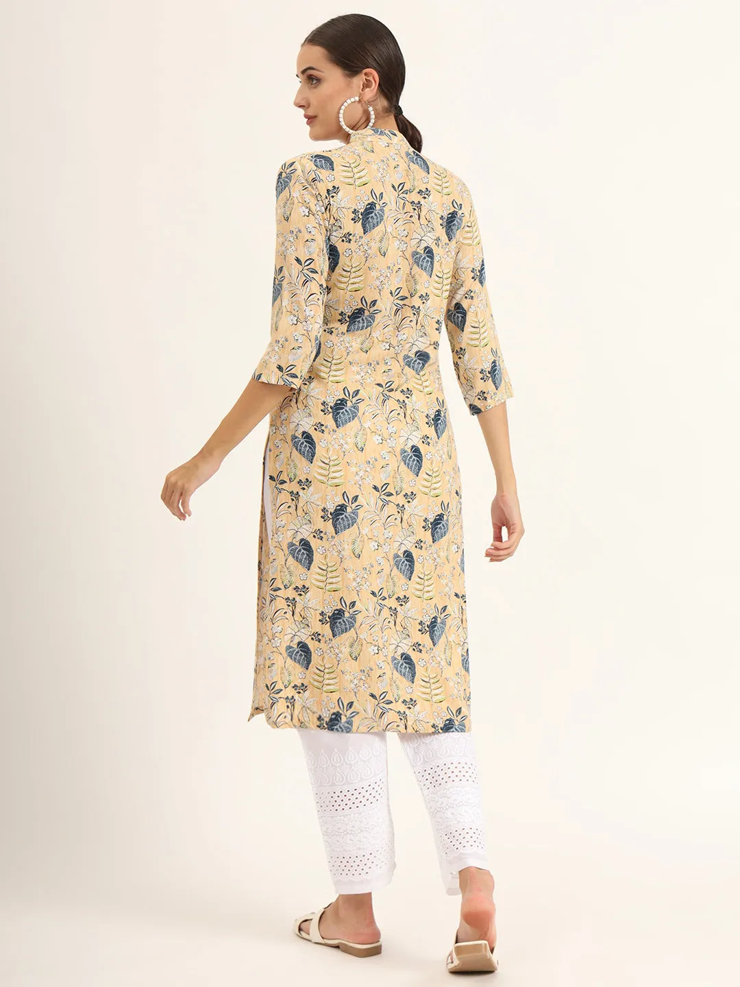 Divena Yellow Floral Print Rayon Straight Kurta