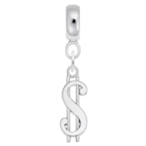 Dollar Sign Charm Dangle Bead In Sterling Silver