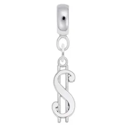 Dollar Sign Charm Dangle Bead In Sterling Silver