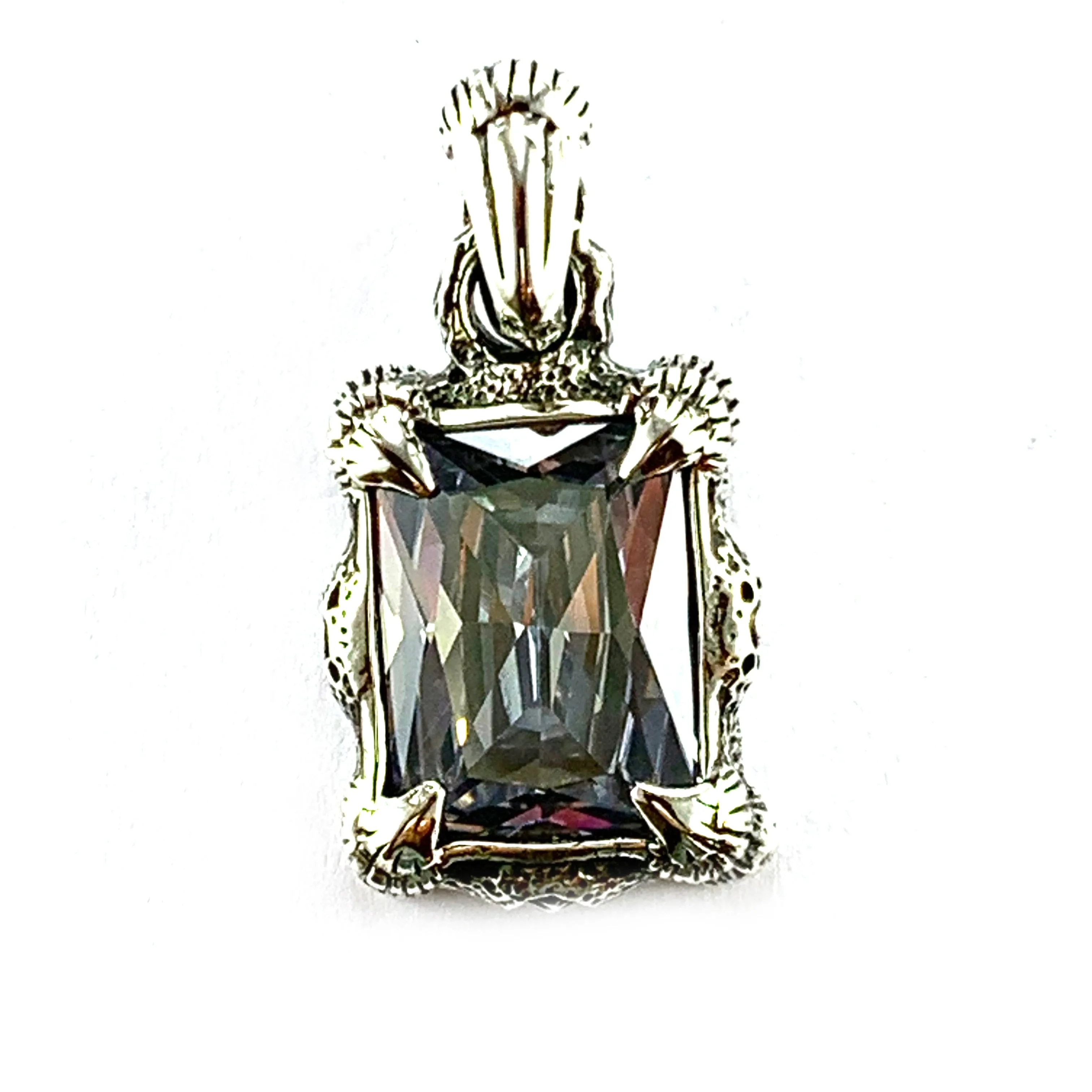 Dragon claw silver pendant with white CZ