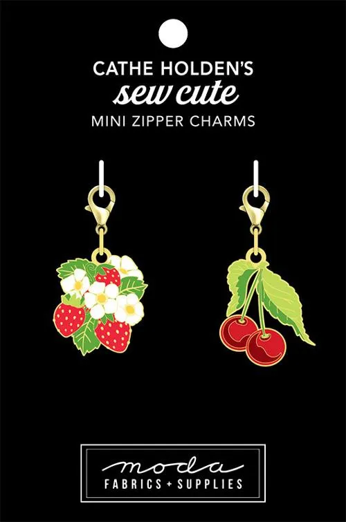 Enamel Charm Zipper Pull by Cathe Holden - MINI STRAWBERRY & CHERRY