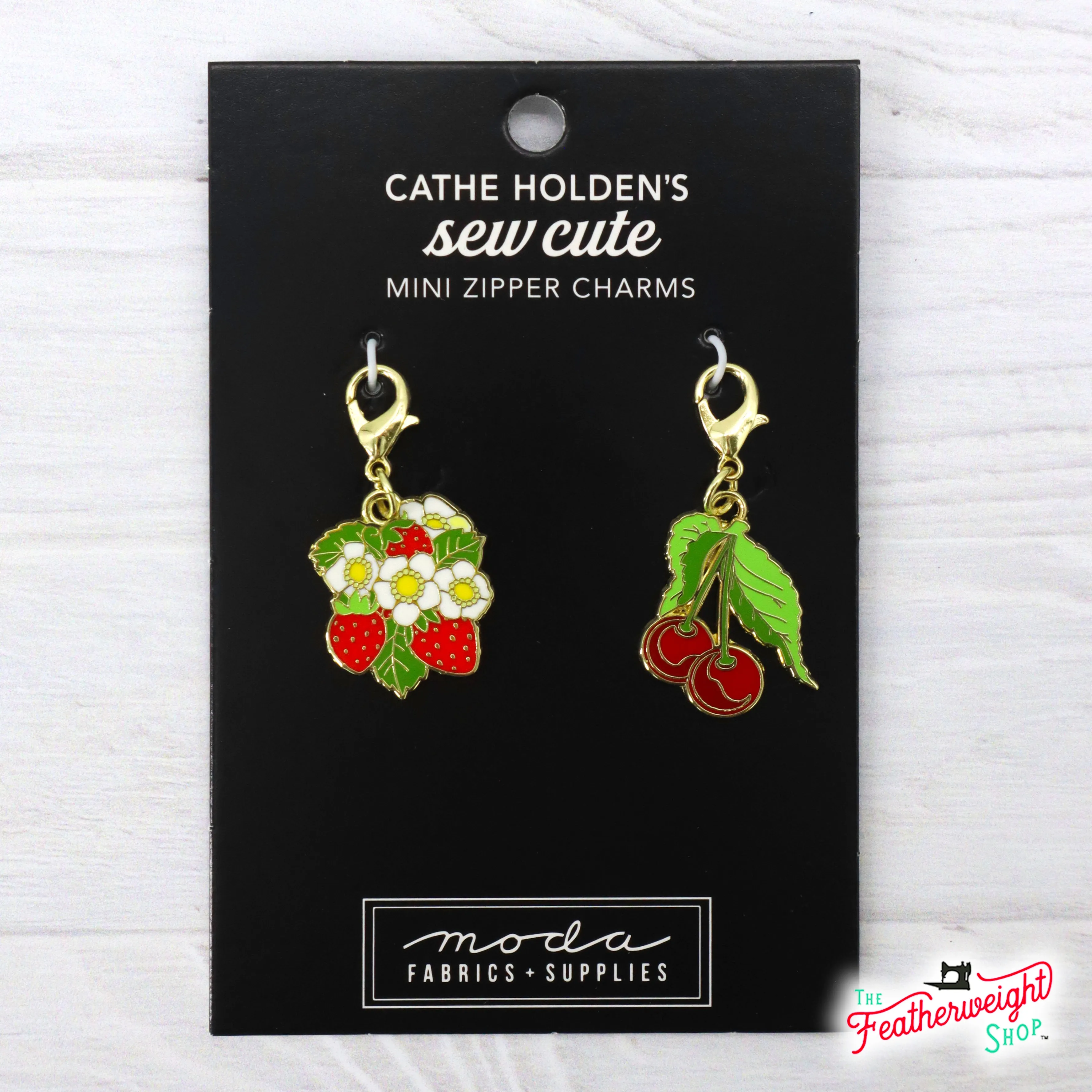 Enamel Charm Zipper Pull by Cathe Holden - MINI STRAWBERRY & CHERRY