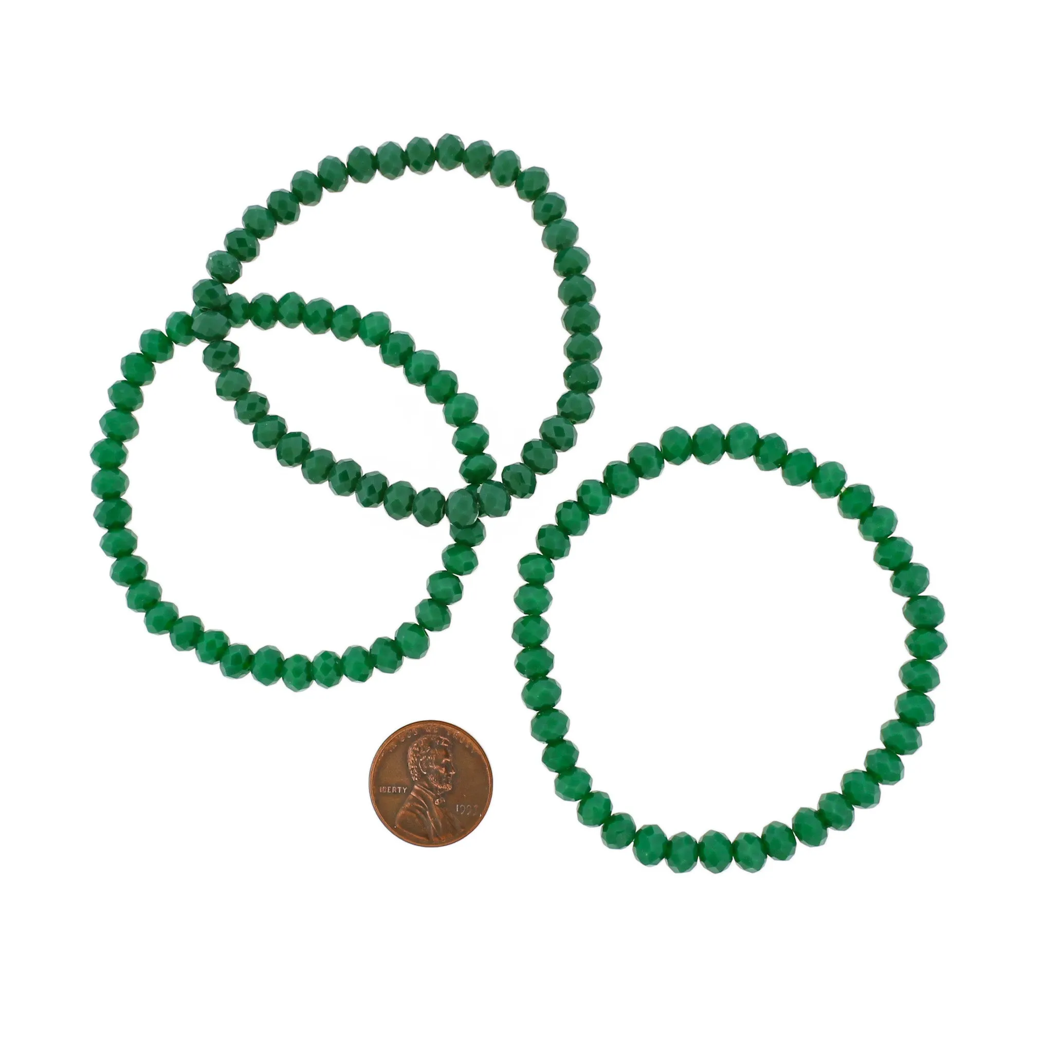 Faceted Glass Bead Bracelet 65mm - Forest Green - 1 Bracelet - BB209