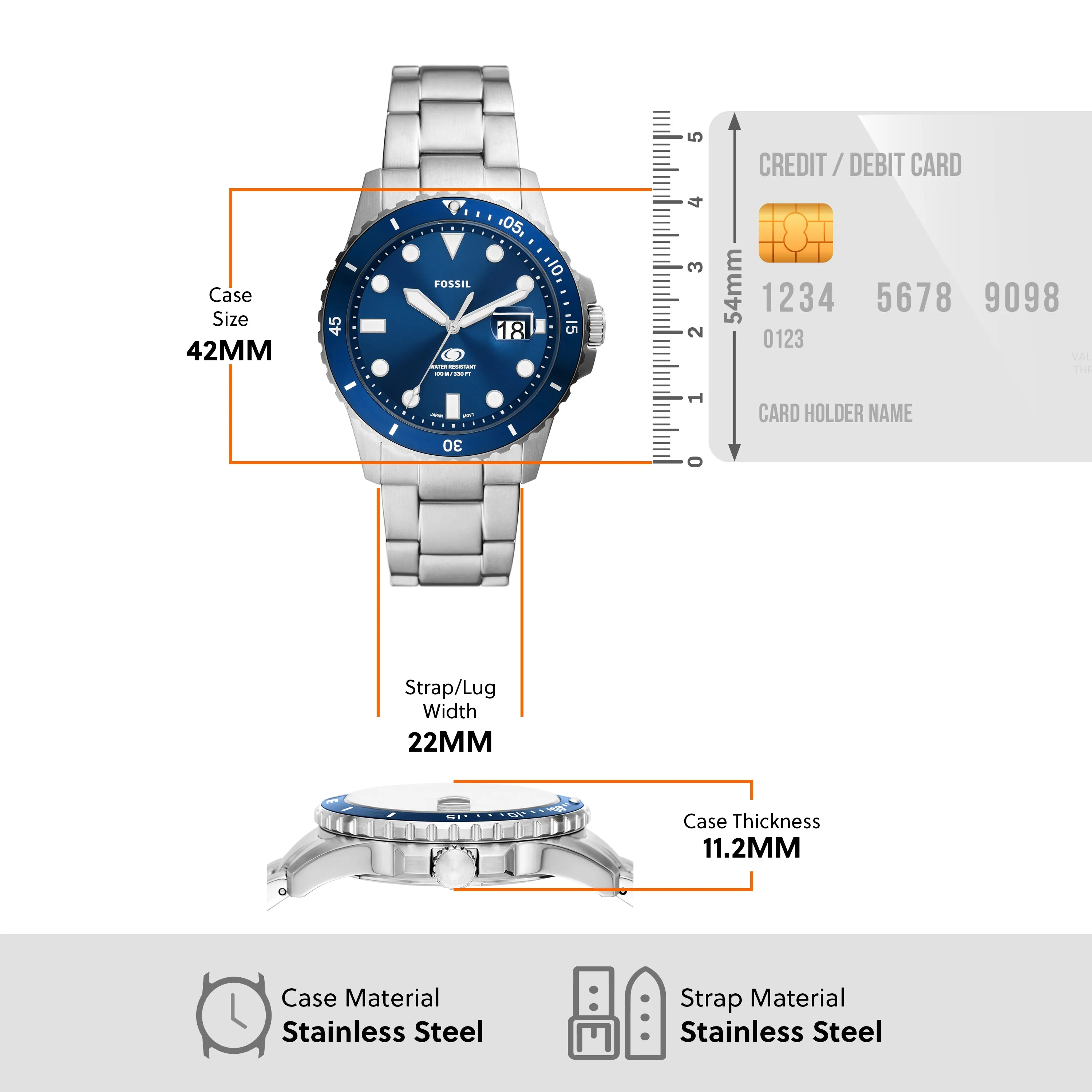 Fossil Silver Stainless Steel Blue Dial Men's Watch FS6029