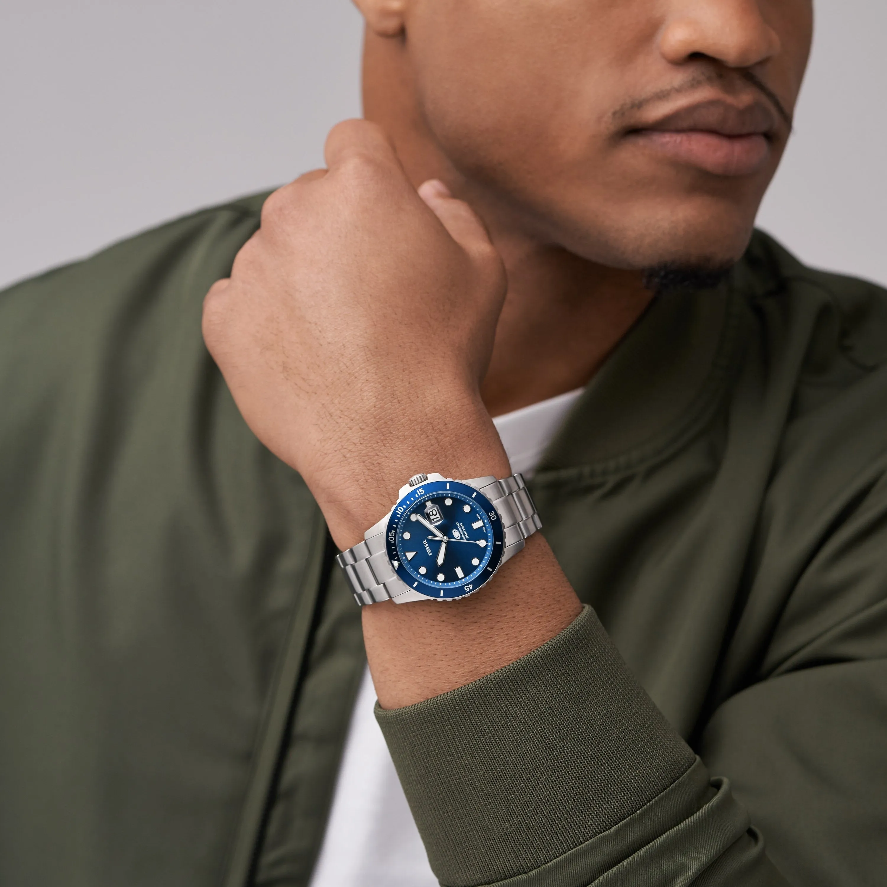 Fossil Silver Stainless Steel Blue Dial Men's Watch FS6029