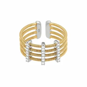 Gold Finish Sterling Silver Multi Cable Cuff Ring - LL7014R-G/RH