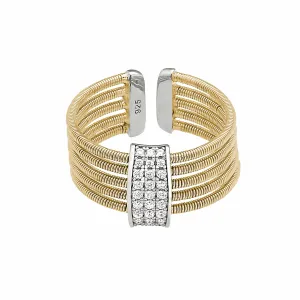 Gold Finished Sterling Silver Multi Cable Cuff Ring - LL7033R-G/RH