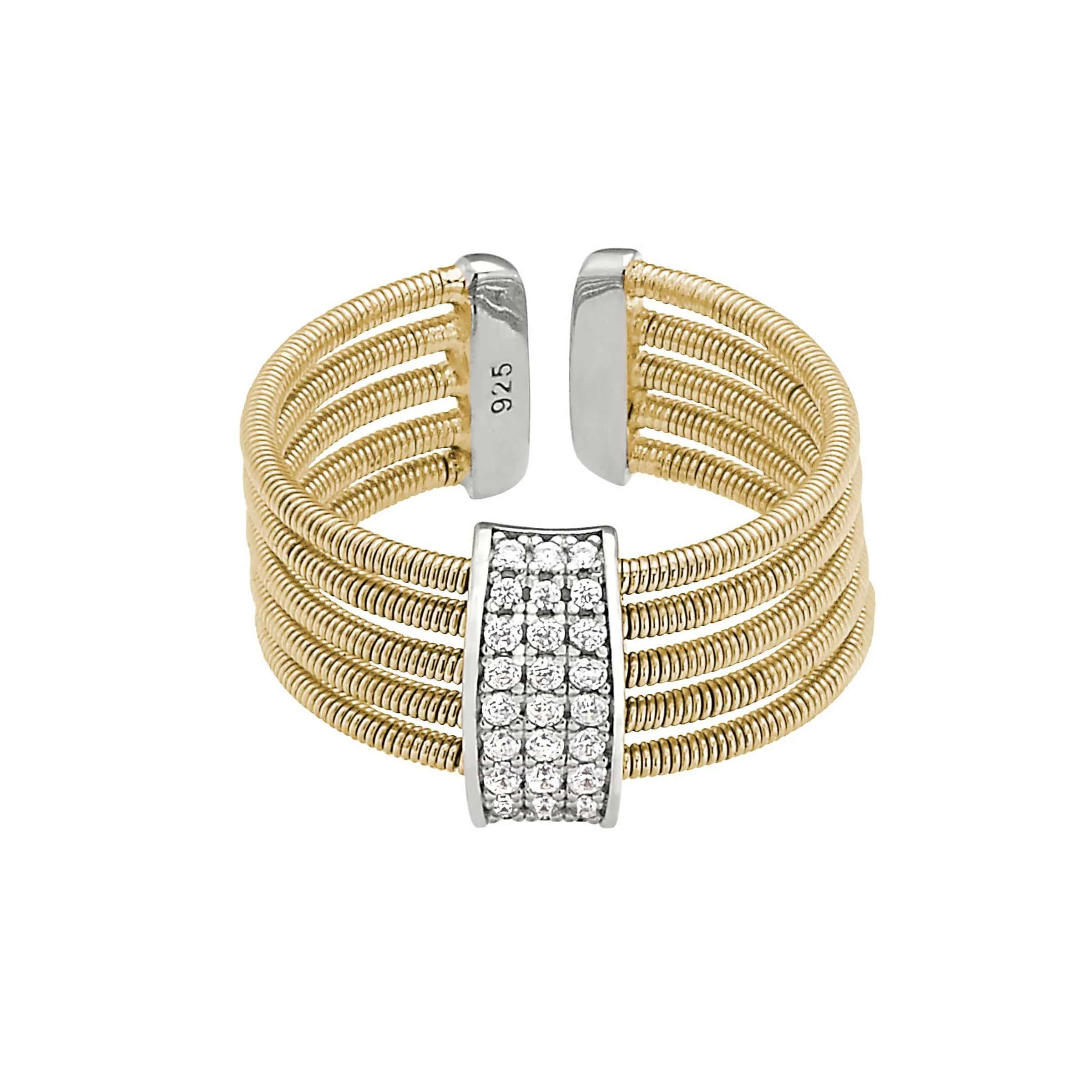 Gold Finished Sterling Silver Multi Cable Cuff Ring - LL7033R-G/RH