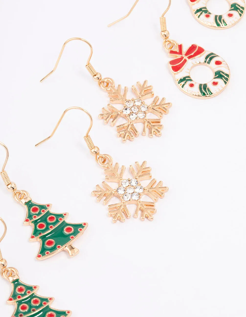 Gold Mixed Detail Christmas Earrings 3-Pack