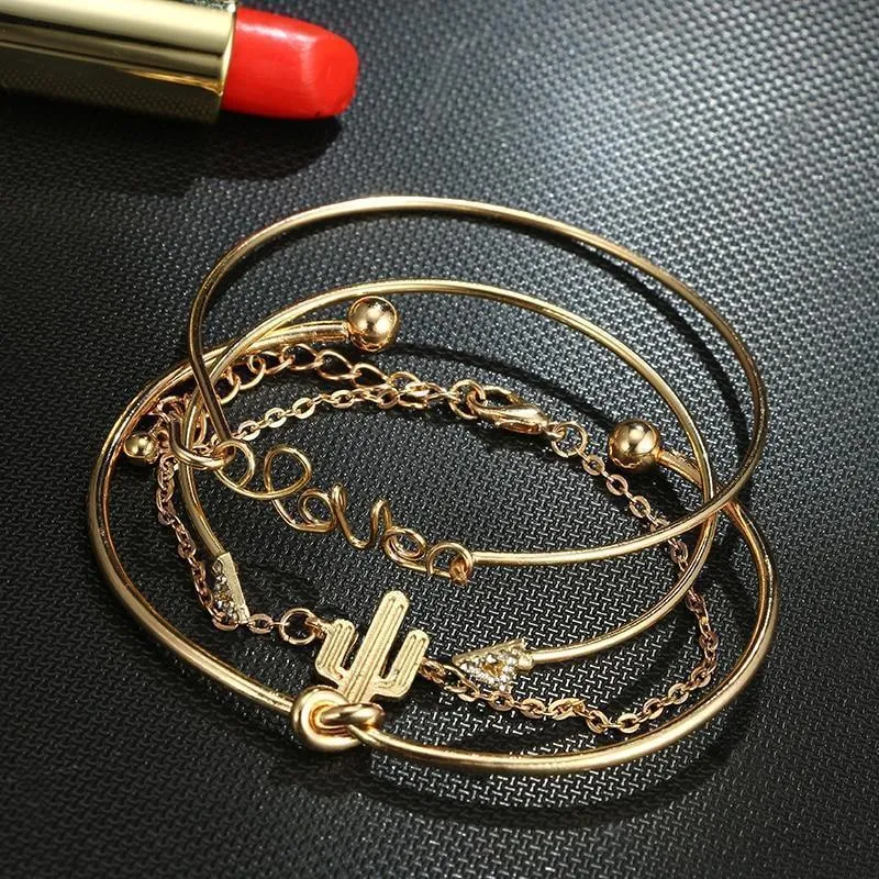 Golden Oasis Cactus Charm Bracelet Set