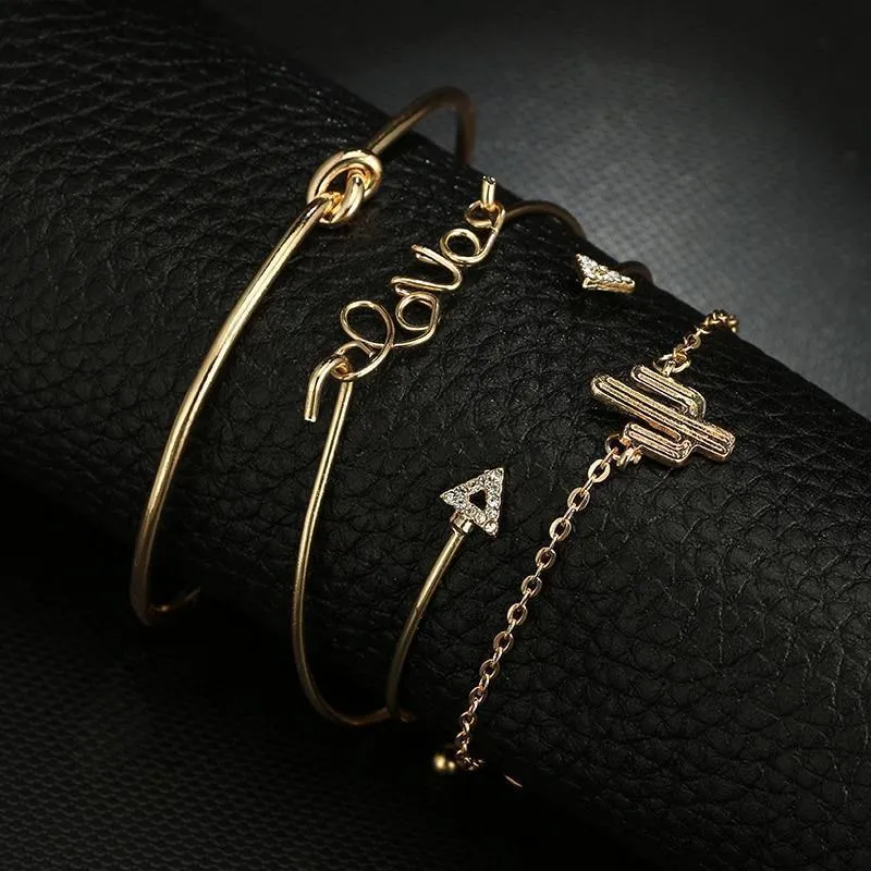 Golden Oasis Cactus Charm Bracelet Set