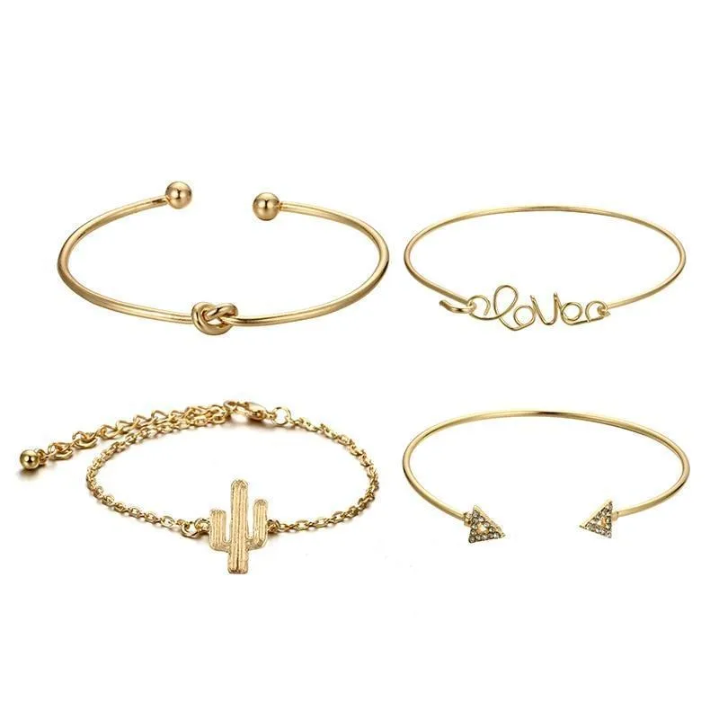 Golden Oasis Cactus Charm Bracelet Set