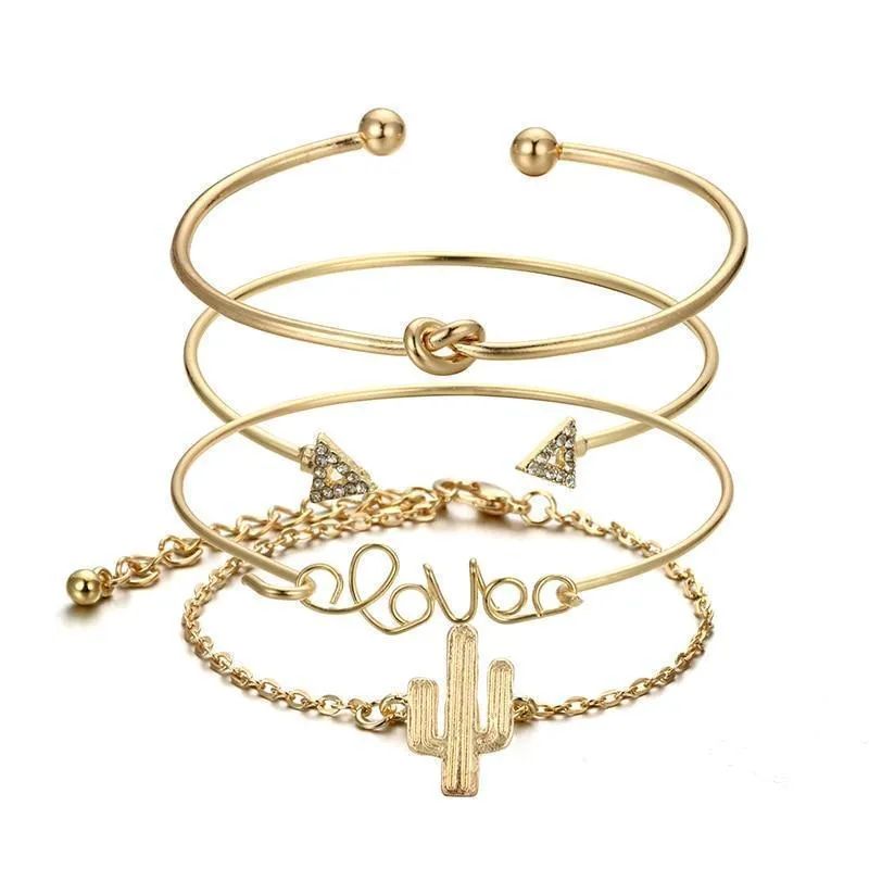 Golden Oasis Cactus Charm Bracelet Set