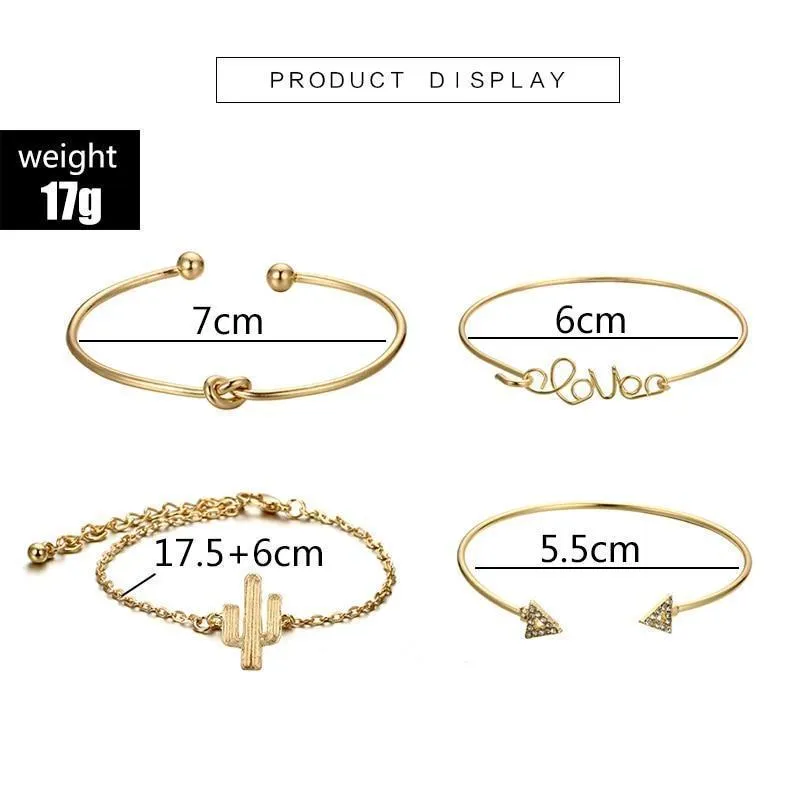 Golden Oasis Cactus Charm Bracelet Set