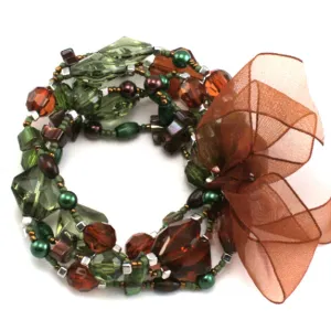Green and Orange Lucite Crystal Stretch Bracelet Set