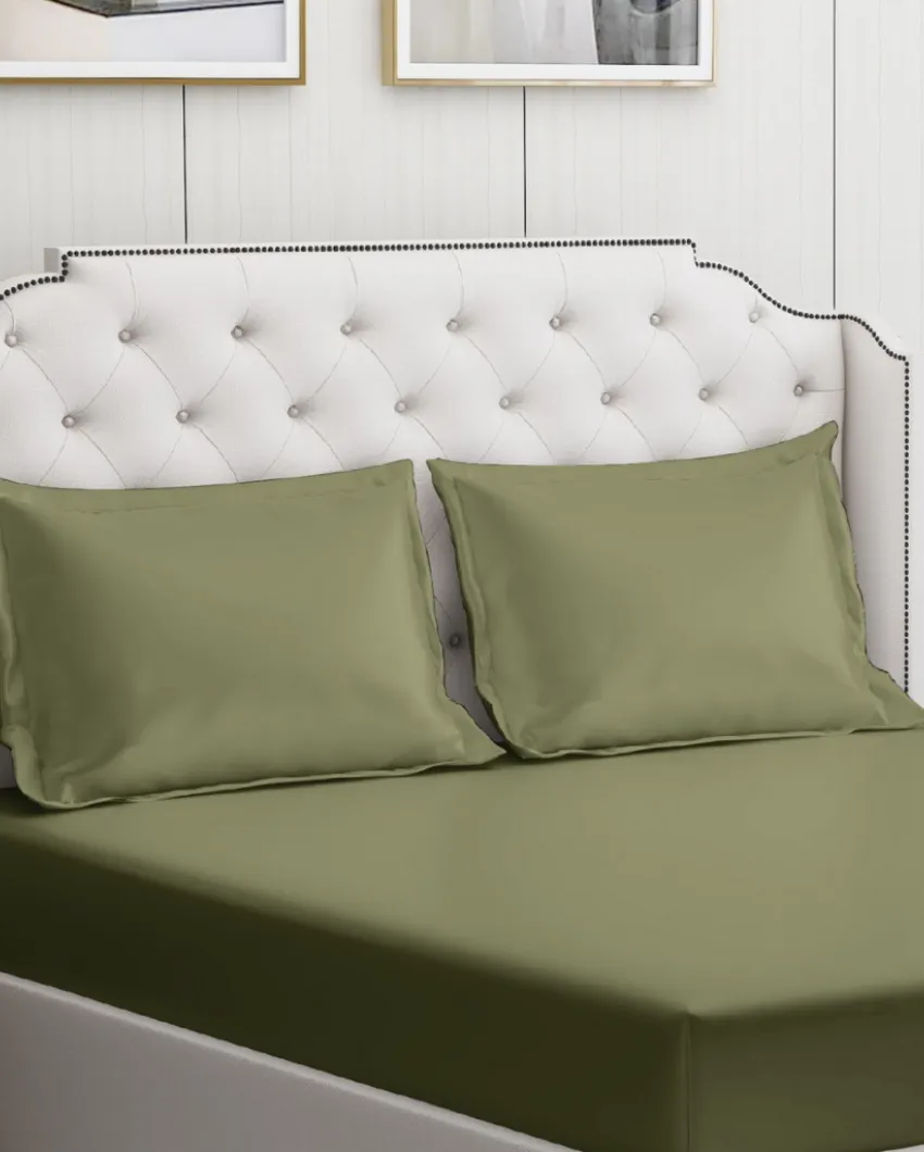 Green Cotton Bedding Set with 2 Pillow Covers | King Size | 108 x 108 inches