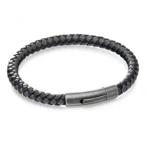 Grey Navy Blue Woven Leather Bracelet B5423