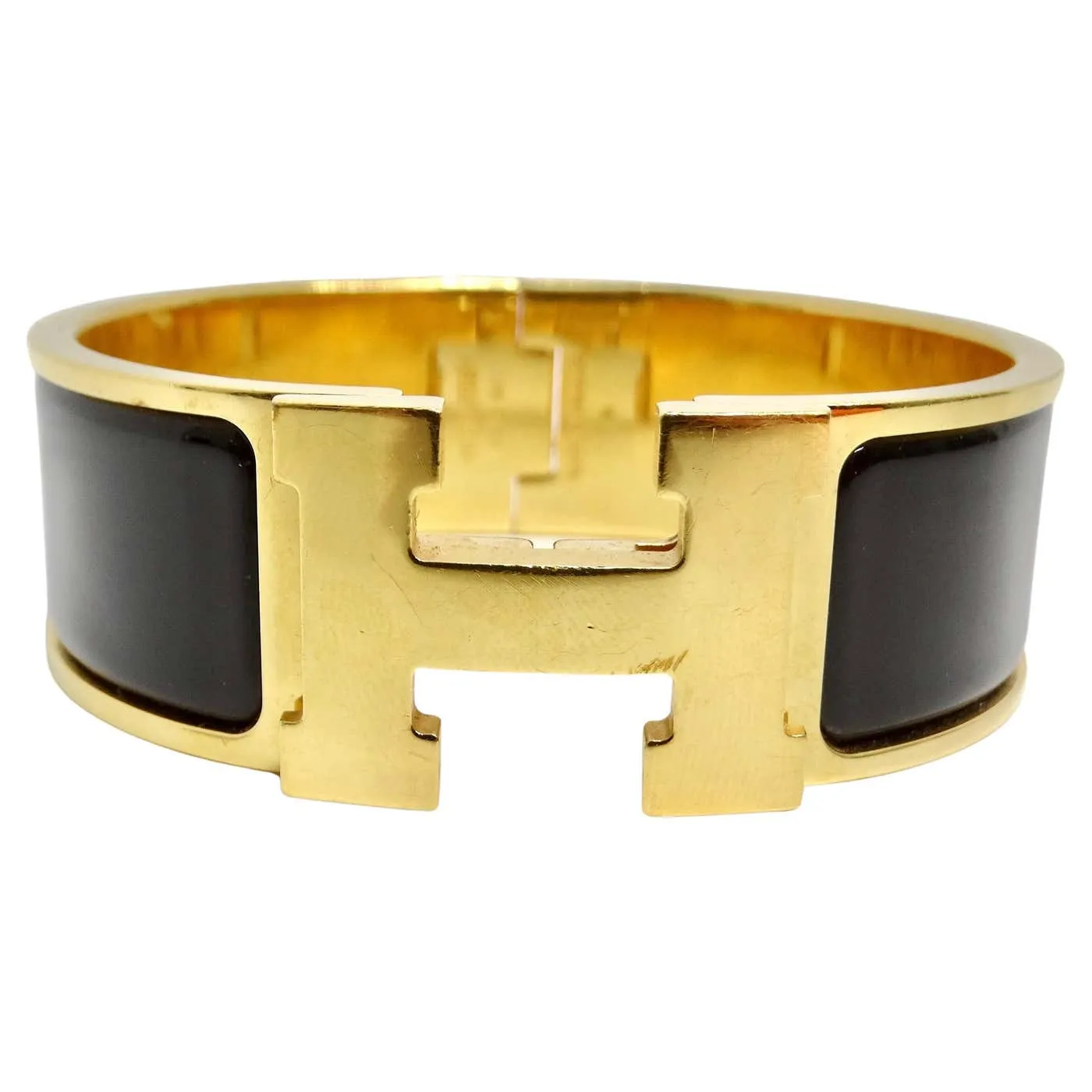 Hermes Clic Clac H Black Enamel Gold Plated Bracelet