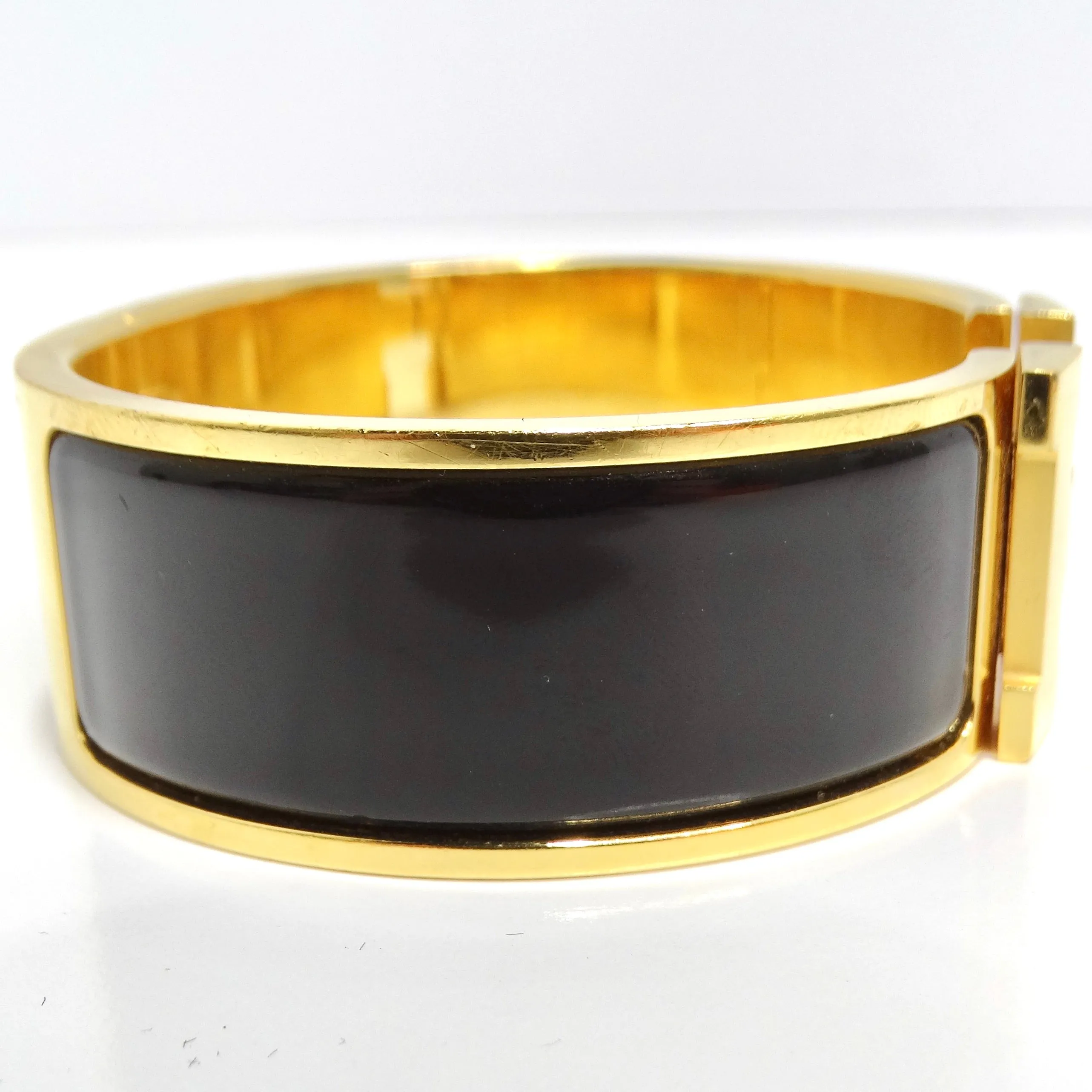 Hermes Clic Clac H Black Enamel Gold Plated Bracelet
