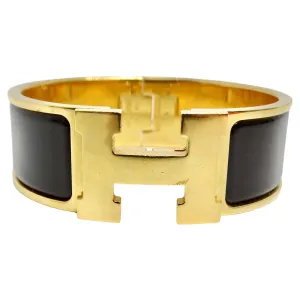 Hermes Clic Clac H Black Enamel Gold Plated Bracelet
