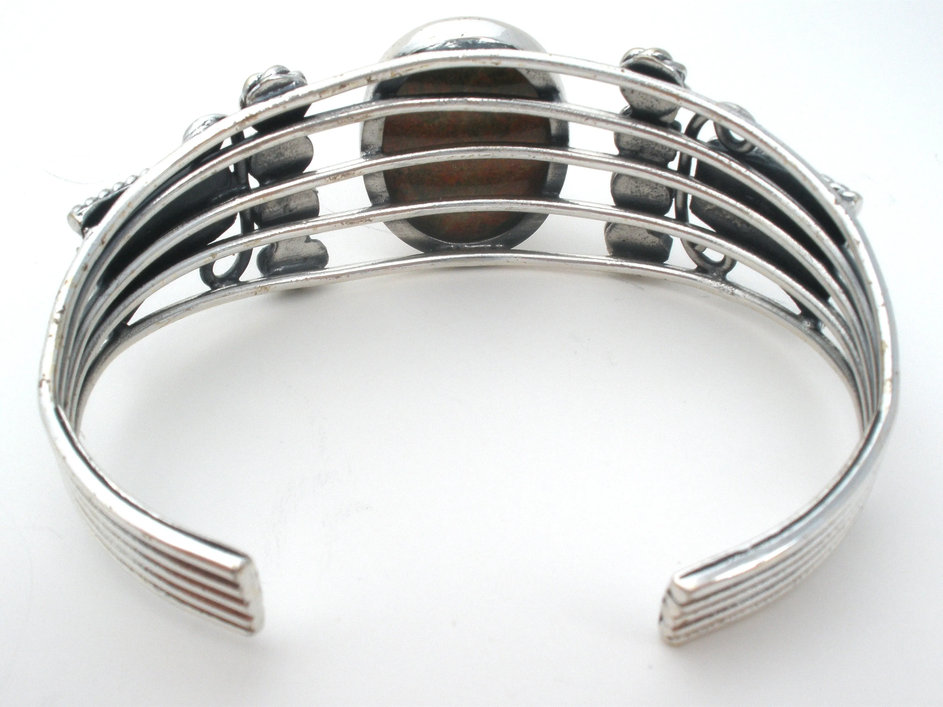 Jasper Cuff Bracelet Sterling Silver Heavy Vintage