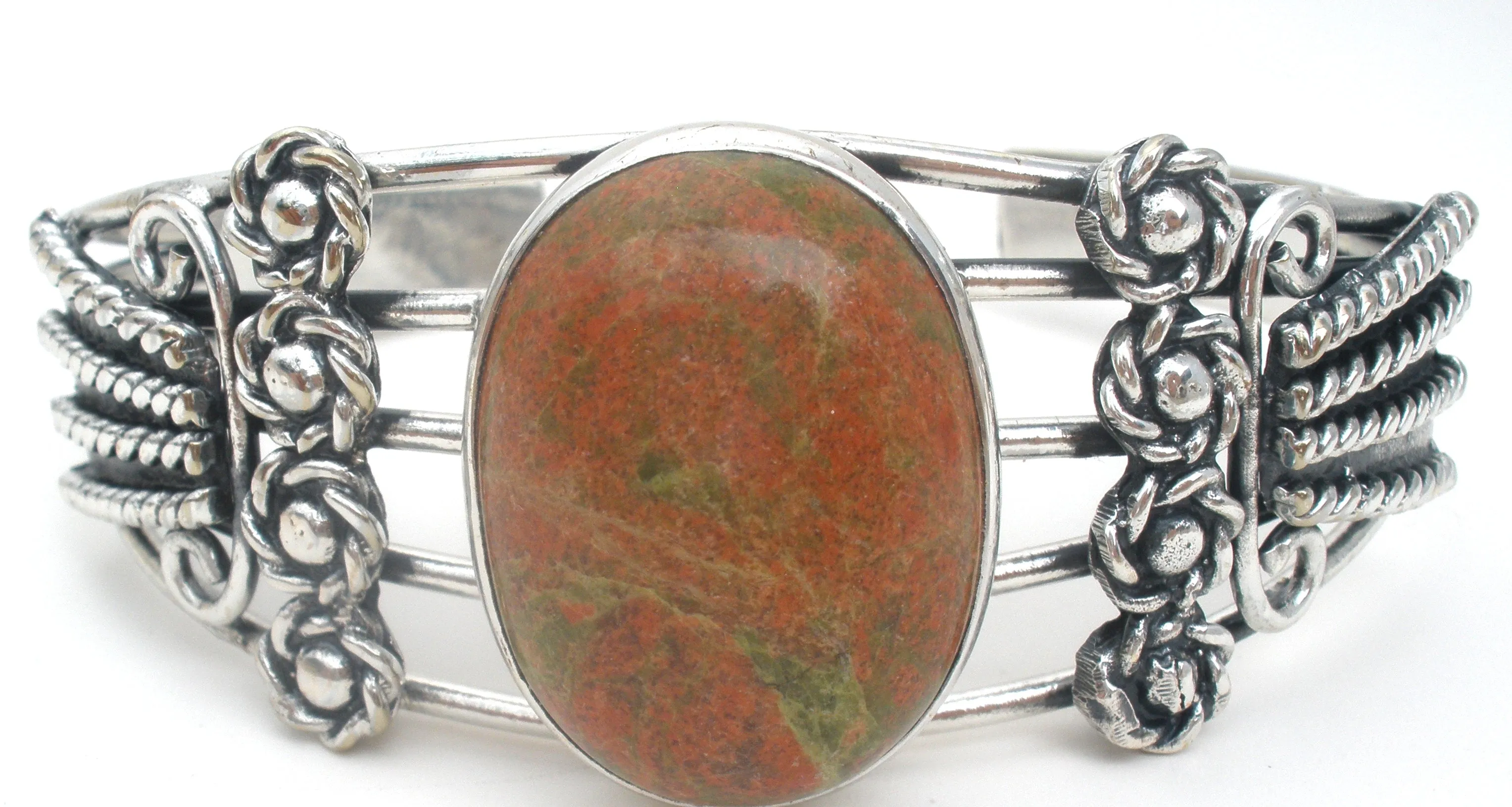 Jasper Cuff Bracelet Sterling Silver Heavy Vintage